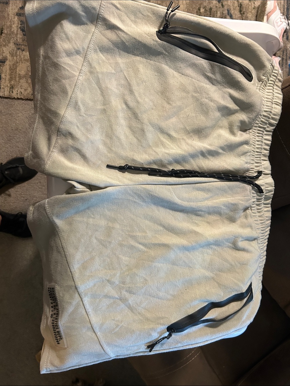 Men's Athletic Drawstring Shorts in Light Beige with Zipper Pockets